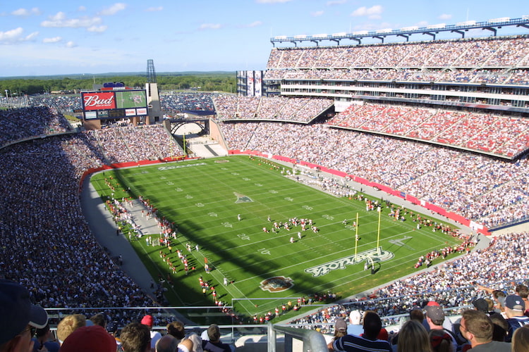 aerial view of gillette stadium on a sunny day