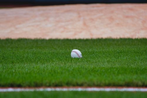 A baseball on a field