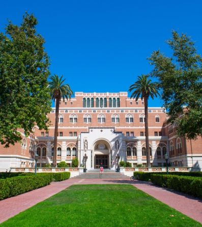 Edward L. Doheny Jr. Memorial Library on University of Southern California (USC) in downtown Los Angeles, California CA, USA.