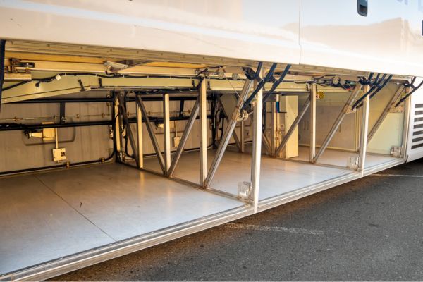 spacious luggage bays under a charter bus