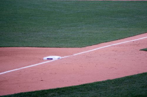 a view of first base on wrigley field